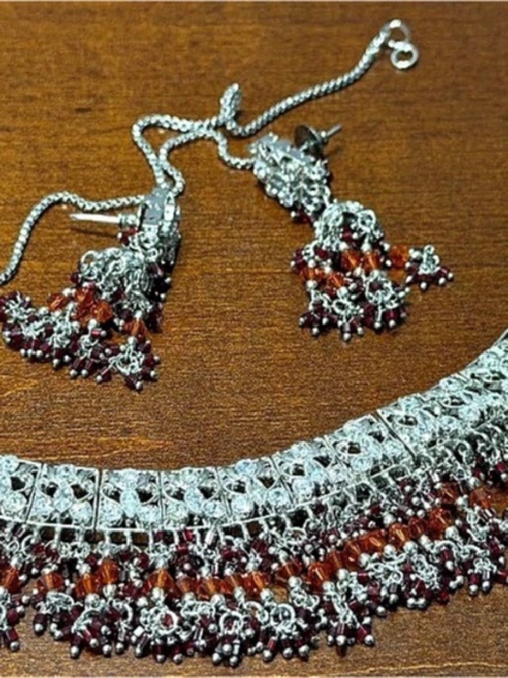Silver & Red Jewelry Set